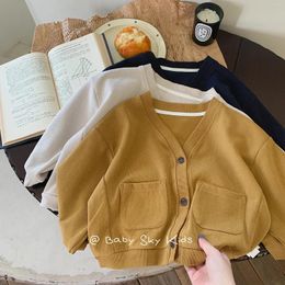 Jackets Kids' Overcoat 2024 Autumn Boys And Girls Internet Celebrity Solid Color Small Pocket Casual Laid-Back Style Cardigan F0344