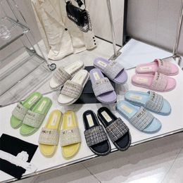 Women's Designer Slippers Thick Soles Sandals Color Logo Twine Woven Outside Wear Sandals