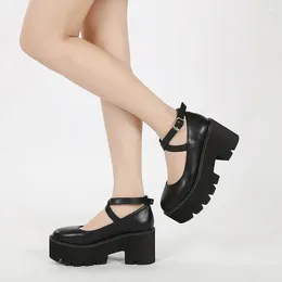 Dress Shoes Womens Pump Gothic Ankle Strap High Chunky Heels Platform Punk Creepers Female Fashion Buckle Comfortable588