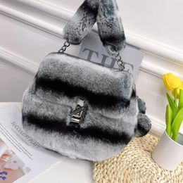 Rex Rabbit Fur Dragon Cat Fur Bag Little Bag With Chain For Women Winter Real Rabbit Fur Clutch Bag Lady Soft Fur Handbags 240104