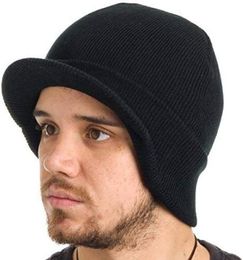 Unisex Peaked Brim Knitted Visor Cuff Beanies Hat Winter Warm Woollen Crochet Hats Outdoor Ski Snow Caps2765615
