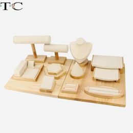 Boxes Bamboo and Wood with Microfiber Cloth Jewelry Display Stand Necklace Ring Display Stand Bracelet Earrings Display Jewelry Stand