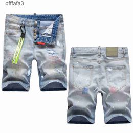 purple jeans mens pant Italian trendy fashion five point shorts color embroidered random thread broken hole patch hanging rope decorative men