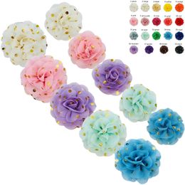 40PCS Gold Stamping Dots Chiffon Flowers Kids Girls Hair Bows Clips Hair Accessories For Shoes Party Wedding Corsage XFTJ85 240103