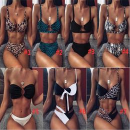 Sexy Women High Waist Bikini Leopard Printed Swimsuit Swimwear Female Bandeau Thong Brazilian Biquini Bikini Set Bathing Suit Bath3887223