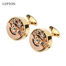 Watch Movement Cufflinks For Mens Lepton Steampunk Gear Mechanism Cuff links Men French Shirt Cuffs Cufflink gemelos 240104