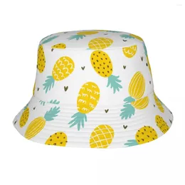 Berets Unisex Bucket Hat Summer Pineapple Fruit Travel Headwear Foldable Hiking Fishing Fisherman Hats Ispoti Birthday Gifts