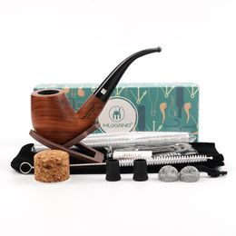 Ambila Smoking Pipe African Rosewood Tobacco Pipe 9MM Filter Solid Wood Dry Pipe Smoking Craft Pipe with Cleaning Kit 240104