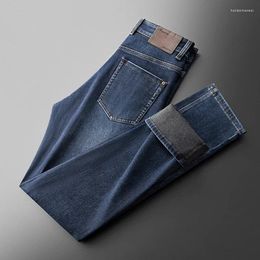 Men's Jeans Brand Mens Autumn And Winter Thickened Wash Men Pants Business Casual Straight Cotton Demin Trousers Male