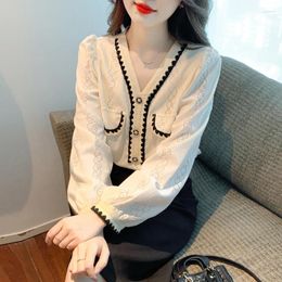 Women's Blouses Lace Shirt Autumn And Winter Small Fragrance Style Underlay Design Sense Chiffon Top 2024 Little