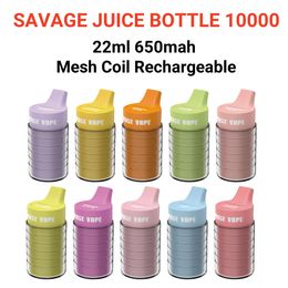 E cigarette disposable vape Savage Juice Bottle puff 10k vapes disposable 22ml 2% 3% 5% Airflow Control Mesh Coil Rechargeable 650mah puff bar