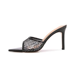 sheepskin new Ladies leather sandals CM stiletto high heel peet toe pillage slipper grid SHOES party r