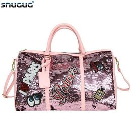 Outdoor Pink Woman Sports Bags For Fitness Sequin Gym Women Training Yoga Duffle Bag Glitter Luggage Travel Organiser 240104