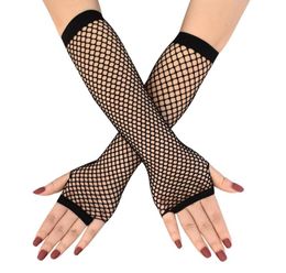 16Pair Stylish Middle Long Black Fishnet Fingerless Gloves Girls Dance Gothic Punk Party Prom Gloves6790846