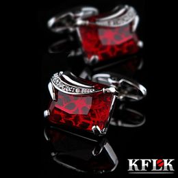 KFLK Jewelry shirt cufflinks for mens Wedding Brand cuff buttons Red Pierced links High Quality abotoaduras guests 240104