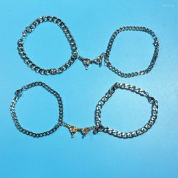 Link Bracelets 2Pcs/set Couple Hold Hand Bracelet Stainless Steel Charm Simple Chains Jewelry Gifts