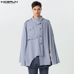 INCERUN Tops American Style Handsome Men Solid Loose Silhouette Split Design Cape Casual Fashion All-match Trench S-5XL 240104