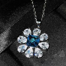 Pendant Necklaces LAILILI Romantic Blue Flower Zircon Necklace For Women Anniversary Jewellery