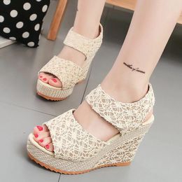 Sandals Espadrilles Lace Design Wedges Shoes Women High Heels 2024 Summer Flip Flop Chaussures Femme Platform