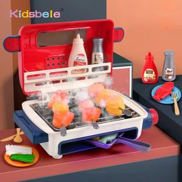 Kids BBQ Grill Kitchen Toys Mini Electric Barbecue Game Simulation Play Foods Cooking Music Light Pretend Play Toys For Kids 240104