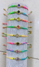 Bangle 10Pcs Friendship Thread Handmade Lucky Colourful Macrame Cz Crystal Adjustable Bangle Bracelet For girls women's