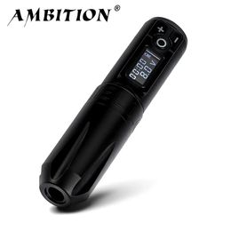 Ambition Portable Wireless Tattoo Pen Machine Lithium Battery Power Charge Supply 1950mAh LED Display Tattoo Equipment 240103