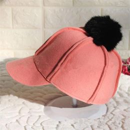 Ball Caps 202412-YK-2509263 INS CHIC Winter Real FUR Pompon Wool Felt Baseball Hat Women Leisure Visors Cap