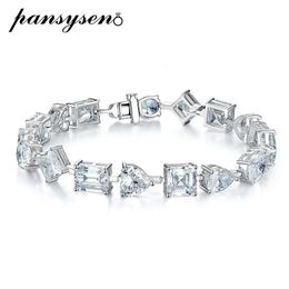 PANSYSEN 925 Sterling Silver Sparkling High Carbon Diamond Gemstone Charm Bracelets for Women 18k White Gold Color Fine Jewelry 240104