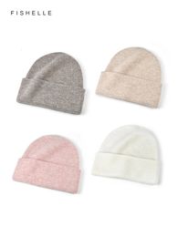 Solid Colour Pure Wool Hat Womens Autumn Winter Warm Knitted Cap Casual Beanie For Adults Holiday Gifts 240103