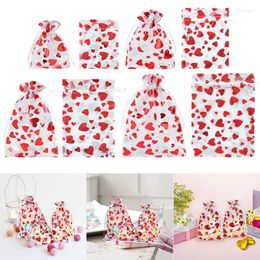 Gift Wrap 20PCS Organza Red Love Heart Drawstring Packaging Bags Wedding Favor Jewelry Candy Party Christmas Wrapping Supplies