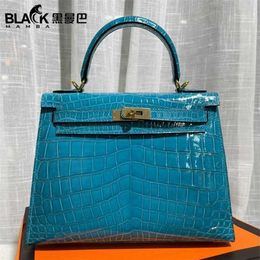 Women Designer Bag Crocodile Skin 5a Black Rare gloss 25 Lake Blue Women's Handheld