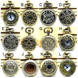 APW005 Wholesale Vintage Bronze Small mixed 12 designs Pocket Watch Necklace Victorian style watch pendantparty free gift 240103