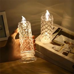 1pc Battery-Powered LED Candle Lamp With Rose Pattern Refraction Halo Projection For Birthday, Wedding, And Party Decor - Glowing Candle Lights In More Colours