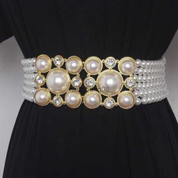 Belts Women Pearl Belt Fashion Female Elastic Belts Girls Luxury Designer Chain Dress Crystal Strap Ladies Waistband Wide Waist Seal