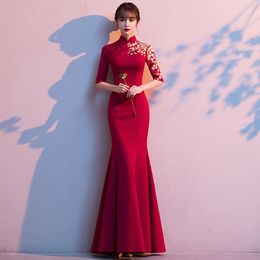 Trational Red Chinese Wedding Dress Women Chinese Traditional Bridal Dress Lady Qipao Party Gown