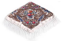 Scarves 90 90cm Russian National Scarf For Women Flower Cotton Print Shawl Bandana Handkerchief Lady Fringed Foulard Hijab2546702