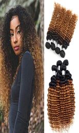 Dark Honey Blonde Hair Color Full 1B30 Blonde Ombre Brazilian Deep Wave Curly Human Hair Weave Weft Extensions 34 Bundles8079248