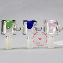 Latest Smoking Colourful Drop Handle Style Pyrex Thick Glass 14MM 18MM Male Joint Herb Tobacco Glass Philtre Bowl Oil Rigs Waterpipe Bong DownStem Bubbler Holder DHL