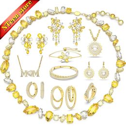 XFU Gema Necklace Earrings Bracelet Ring Women's Jewelry Set Charm Yellow Crystal High Grade Party Gift Band Original 240102
