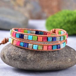 Bangle Rainbow Natural Stone Wrap Bracelets Handmade Mothers Day Gift Set Chakra Women Jewellery Bohemian Boho Fashion Accessories