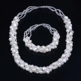 Necklaces Natural Freshwater Pearl Handmade Jewellery Sets Necklace Bracelet for Women Bridal Gift