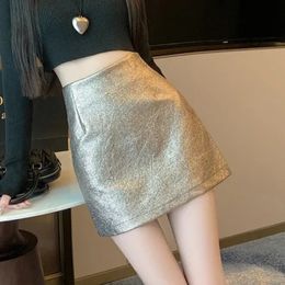 Skirts 2024 New Sexy Autumn Winter Short Leather Skirt Women Fashion Slim High Waist Mini Bodycon Above Knee Female Student F107