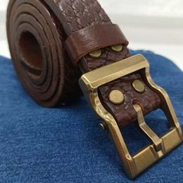 Belts 3.8CM Men's Thickened Copper Buckle Full Grain Leather Luxury Handmade Belts Men High Quality Genuine Leather For Man Brown Gift
