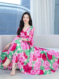 Dresses Women Fahsion Floral Chiffon Maxi Dress Summer Clothes For Vacation Beach 2023 Elegant Korean Bodycon Party Long Evening Dresses