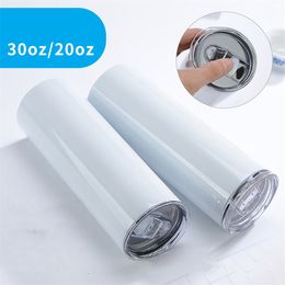 20oz Stainless Steel Tumbler thermal sublimation straight body cup double-layer straight tube insulation straw cups transfer coating 30oz automotive cups LT7