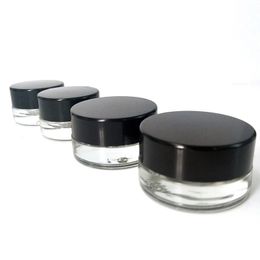 2024 Portable 3ml 5ml Clear Glass Jars Cream Wax Thick Oil Black Lid Glass Tank Cosmetic Jar Packing for Sample Containers Packing Bottle