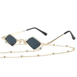 Sunglasses Fashion Designer Women Men Metal Frame Luxury Diamond Shaped With Chain Sun Glasses UV400285Q