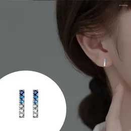 Stud Earrings Silver 925 For Women Rectangular Girls Gradient Blue Zircon Daily