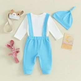 Clothing Sets Born Baby Boys Girls Easter Outfit Long Sleeve Crew Neck Print Romper Tops Elastic Waist Pants Hat
