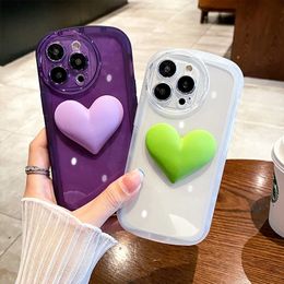 3D Love Heart Transparent Case For iPhone 15 14 13 12 11 Pro Max 14 Plus Shockproof Cover Fundas